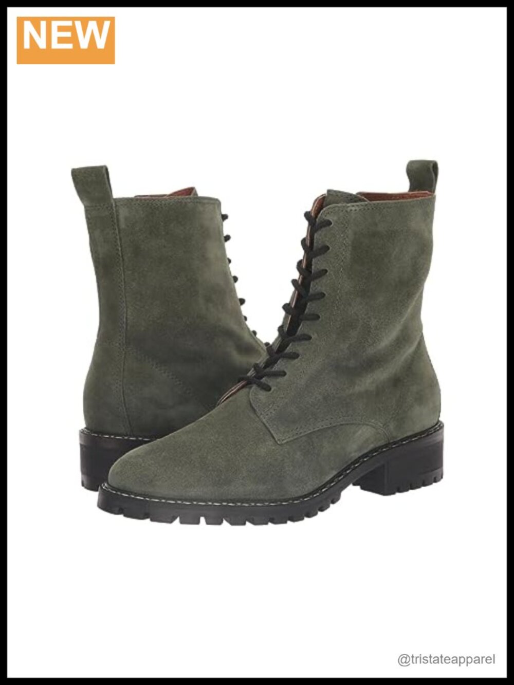 Suede Lace-Up Combat Boots Ankle Almond Toe Block Heel